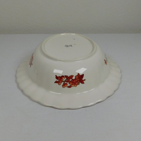 Spode Indian Tree 10 inch Oval Vegetable Bowl New Backstamp Orange Rust Scallop - Picture 9 of 12